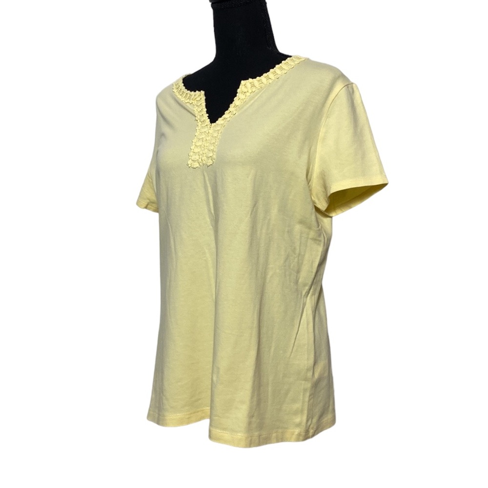 Yellow Lace V-Neck Short Sleeve Shirt M - Picture 4 of 8